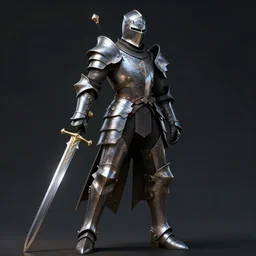 fantasy knight standing in a dramatic pose with sword, pierre raveneau style, valery klishevich, sci - fi hi - tech armor, contrast light, hdr, long shot, cinematic, epic, volumetric light, ray - tracing, 4 k, fine details, unreal engine 5, dark background, digital art