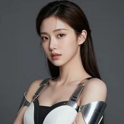 close-up portrait of a beautiful Korean Luxurious Goddess wearing an elegant futuristic outfit posing dramatically in the art style of WLOP, rule of thirds, fair complexity, 4k quality