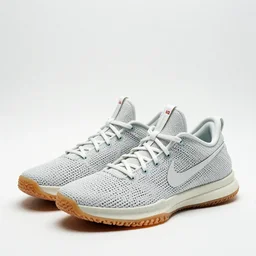 a studio photoshoot of Nike Off-white Lebron sneakers designed by Virgil Abloh, knitted mesh material, gum rubber outsole, realistic, color film photography by Tlyer Mitchell, 35 mm, Graflex