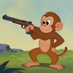 Abu the monkey shooting a gun, Disney animation