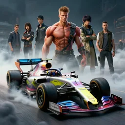 classic concept formula one muscles car from cyberpunk 2 0 7 7. art by jesper ejsing, feng zhu, makoto shinkai, lois van baarle, ilya kuvshinov, rossdraws. clouds by rhads. global light 3 d rtx hdr