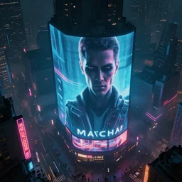 giant illuminated advert screens, megacity streets seen from above, eerie fog, neon signs, blade runner, ex machina