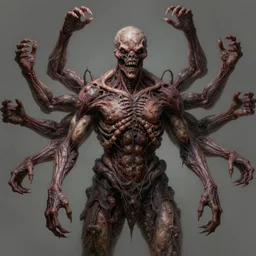 humanoid monster with many arms, wide torso, grotesque, body horror, intricate, digital painting, photorealistic, inspired by junji ito, zhang han, greg rutkowski, bayard wu