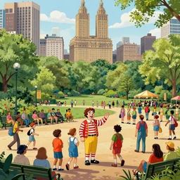 an elaborate penned illustration of a convention of waldo's in nee york city and central park, where's wally, where's waldo, by martin hand ford and by jan van haasteren