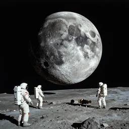 a micro black hole impacting the moon, astronauts in foreground, 35mm photography
