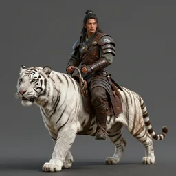 fantasy character portrait, leather armor male human ranger riding a white tiger, ultra realistic, wide angle, intricate details, sharp focus, highly detailed