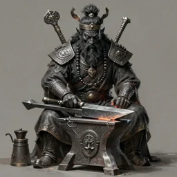 ancient blacksmith god, highly detailed, digital painting, artstation, concept art, sharp focus, illustration, art by aleksi briclot and greg rutkowski and raphael lacoste and magali villeneuve