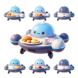 concept art of a small cute hovering cyberpunk drone that serves breakfast ; character concept exploration, concept art, trending on artstation and pixiv