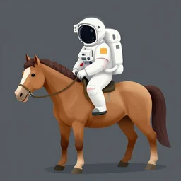 the horse is sitting on the astronaut's back. the astronaut crawls on all fours
