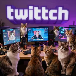 twitch con attended by cats, circa 1 9 8 0, hyper detailed, realistic, 8 k,