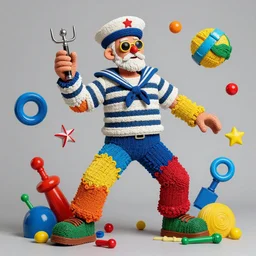 an old sailor, made of colored things, vivid dynamic composition, by jeff koons, surreal, overblown vibrant colors, masterpiece, physical based rendering, featured on pixiv, octane renderer, trending on pinterest