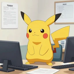 photograph of a real pokemon filling tax informs in an office, trending on artstation