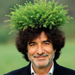 bob ross, bushes on head