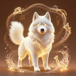 ( psychic pokemon fluffy alaskan white husky ) creature creature in a alaska, warm tones, bioluminescent bioluminescent translucent translucent : by michal karcz, daniel merriam, victo ngai and guillermo del toro : ornate, dynamic, particulate, intricate, elegant, highly detailed, centered, artstation, smooth, sharp focus, octane render, 3 d