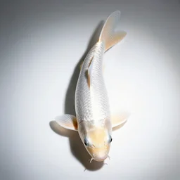 white koi fish, studio photography, full body, isolated on a pure white background, centered, entire subject in frame, sharp focus, soft studio lighting