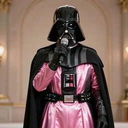 film still of Darth Vader in a shiny pink dress, singing in the movie Gentlemen Prefer Blondes, 4k