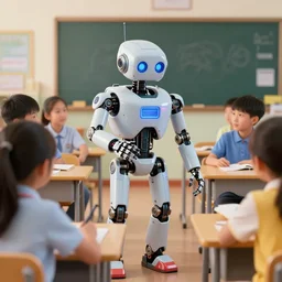 cyberpunk robot teaching kids in an elementary school, national geographic photography, 3 d, looks like it was made by dall - e 2
