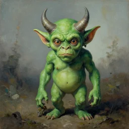 a green-horned goblin monster, by Odd Nerdrum