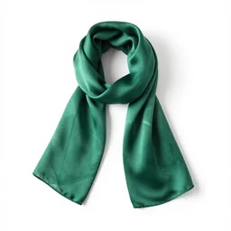 emerald green silk scarf, commercial catalog photo, isolated on a pure white background, centered, entire object in frame, sharp focus, soft studio lighting