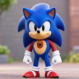 A photo realistic image of sonic the hedgehog in a Spiderman costume, wellshaped, beautiful, cute, HQ, 4k -8