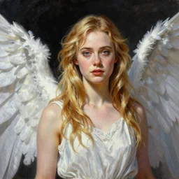 ultra realistic portrait painting of elle fanning as an angel, art by frank frazetta, 4 k, ultra realistic, highly detailed, epic lighting