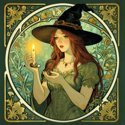 art nouveau witch with candle