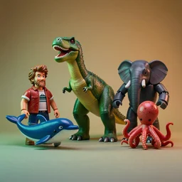 🦖 🐋🐳🤖🐙🐘 wayne barlow and greg rutkowski and donato giancola, action figure, sofubi, studio lighting, colored gels, colored background, xf iq 4, 1 5 0 mp, 5 0 mm, f 1. 4, iso 2 0 0, 1 / 1 6,