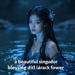 “a beautiful singular river goddess blessing with magical dark fantasy power blueish in hue”