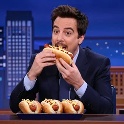 Jimmy Fallon eating 4 hot dogs at once on the Tonight Show, getty images