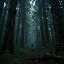 dark forest, photorealistic, cinematic, ambeint, 8k detail, ominous, wide angle lens