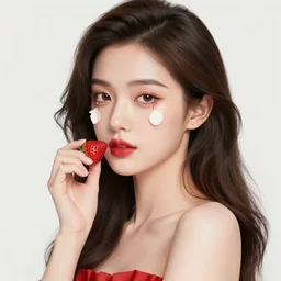 the portrait of an absurdly beautiful, graceful, elegant, sophisticated, fashionable young woman made of strawberries and white petals with tears, an ultrafine hyperdetailed illustration by kim jung gi, irakli nadar, intricate linework, bright colors, octopath traveler, final fantasy, unreal engine 5 highly rendered, global illumination, radiant light, detailed and intricate environment