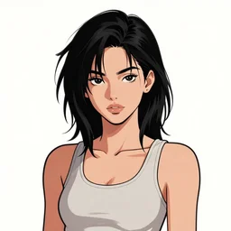 character portrait of a cool latina girl with messy black hair, 2 8 7 hairstyle, wearing a tanktop, lesbian, highly detailed, colored, stylized, medium shot, vector line art, clean cel shaded vector art, by lois van baarle, ross tron, artgerm, helen huang, makoto shinkai, ilya kuvshinov, rossdraws