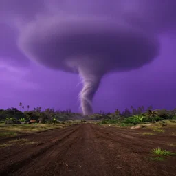 a tornado on the ground, hawaii style beautiful, unreal engine 5, purple background