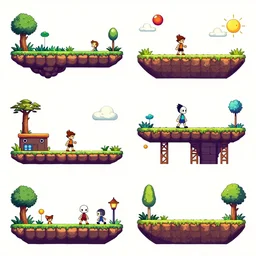 a kitbash set of scenario and environment items.  5 ( five) different detailed Horizontal plataforms,  in a  action platform spritesheet game assets. Style of   Ori and the blind forest, SOTN, wonder boy, side scroller game, dead cells, hollow knight.   separated modular  plataforms, kit bashing, 4K, Retrofuturism, Studio Ghibli, Simon Stålenhag