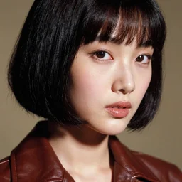 ektachrome, 3 5 mm, highly detailed : incredibly realistic, youthful sexy beautiful asian demure, exquisite features, feminine cut, beautiful three point perspective extreme closeup 3 / 4 portrait photo in chiaroscuro style 1 9 7 0 s frontiers in flight leather suit cosplay fashion, nick night