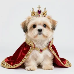 adorable havanese puppy wearing a jeweled crown and a king's robe 8 k