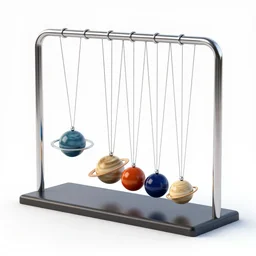 a photograph of a newton's cradle, where each sphere is a planet, swinging, movement, physics, digital art, octane render, 3 d model, ray tracing, concept art, cgi