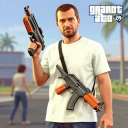 mrbeast as a grand theft auto 5 character, holding nerf gun, cover game art n 4