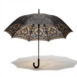 ornate umbrella, commercial catalog photo, isolated on a pure white background, centered, entire object in frame, sharp focus, soft studio lighting