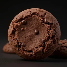 product photography of beautiful chocolate cookies, volumetric dramatic light, dark black background, sharp focus, highly realistic, octane render, art by greg rutsowski