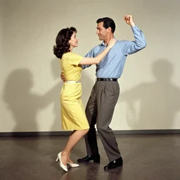 a man dancing with a woman in the fifties photorealistic