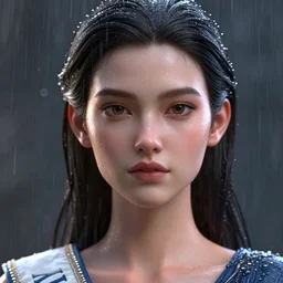 miss of the world in the rain, detailed portrait, 3 d, intricate details, by vincent di fate, artgerm, smooth gradients, octane render, 8 k, volumetric lightning, high contrast, depth of field, coherent face