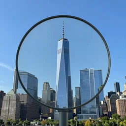 a kaleidoscope of new york city with a blue sky in the center, rule of thirds, golden ratio
