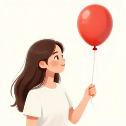 girl holding a red balloon, highly detailed illustration