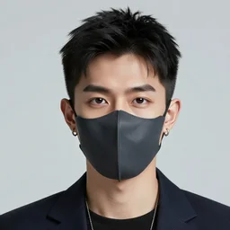 professional digital art of a young adult man with a stylish face mask, earrings, and dark clothes, high quality, HD, 8K, highly detailed