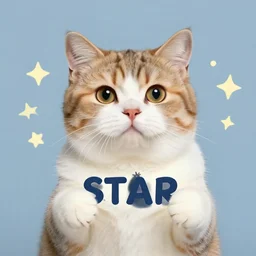 cute cat holding text saying stars realistic,