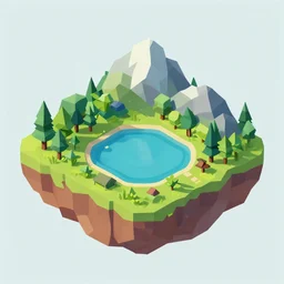 a floating island on an aquatic environment isometric art, lago di sorapis landscape, low poly art, game art, artstation, 3D render, high detail, cgsociety, octane render, sharp focus