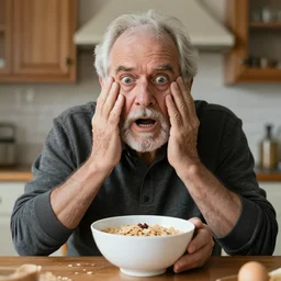 stock photo of old man who is terrified of cereal