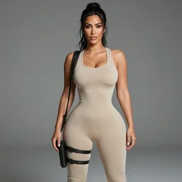 Kim kardashian as lara croft, wide shot, tight outfit curves, realistic, 8k resolution, hyperdetailed, highly detailed, real life, studio lighting, high quality, photo