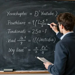 brilliant mathematician writing on blackboard a formula for the perfect YouTube video
